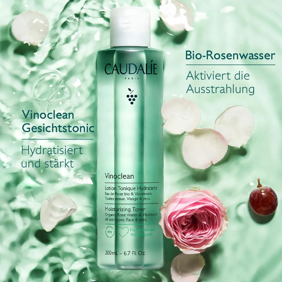 Feuchtigkeitsspendendes Gesichtstonic mit Bio-Rosenhydrolat - 400ml